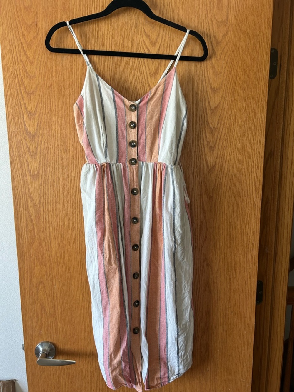 Japna Striped Midi Dress in White, Pink, Peach